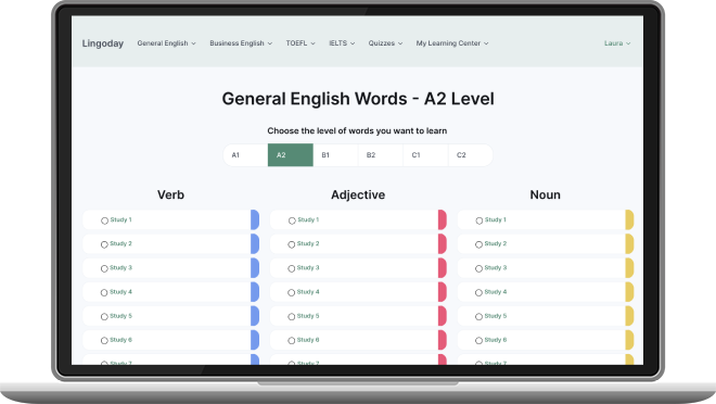 Lingoday English vocabulary learning platform interface